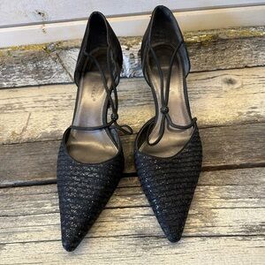 A. Marinelli | Black Satin Confetti Strappy Heels